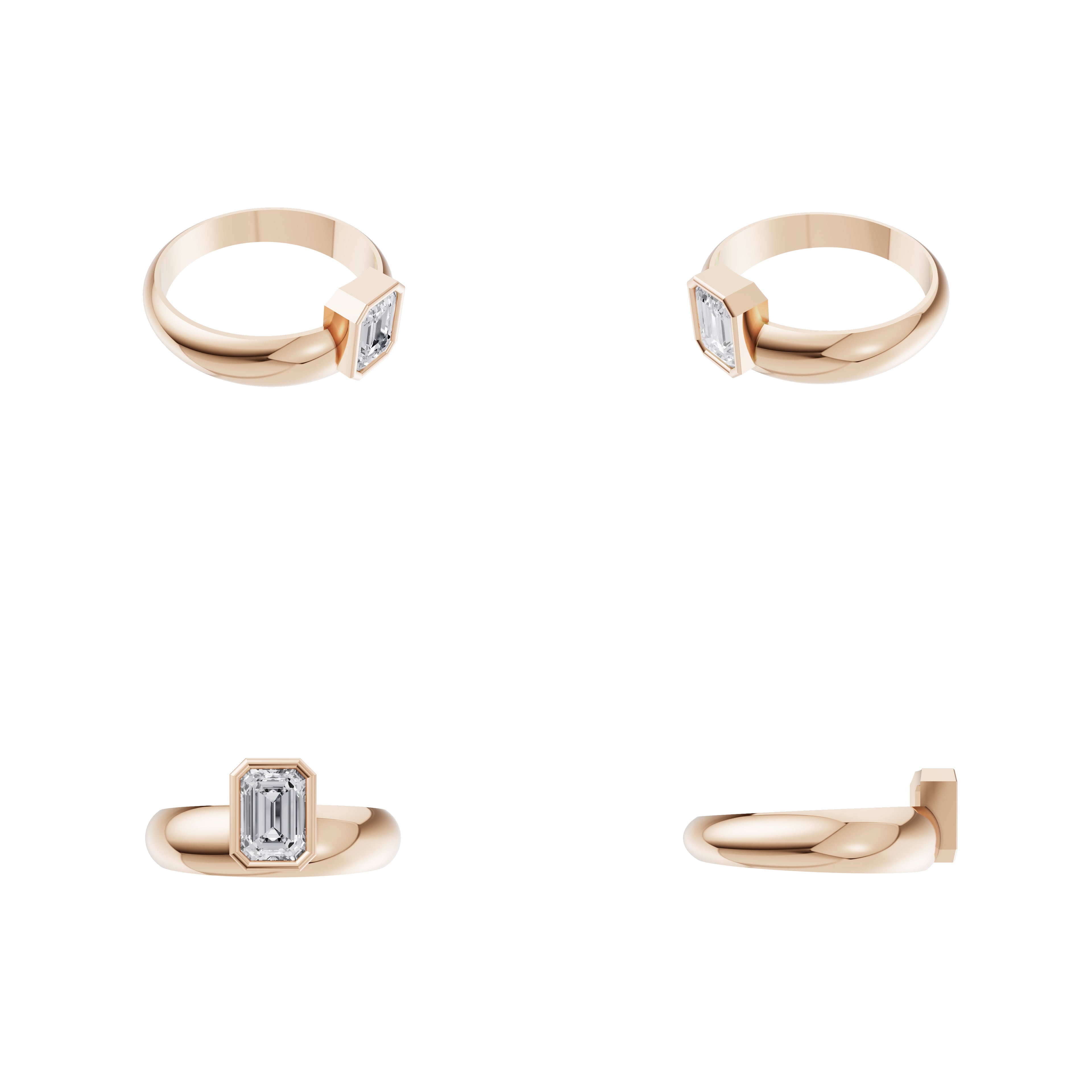 Aarinya Beveled Emerald-Cut Full Bezel Ring, The Bezel Emerald-Cut 0.5 carat Diamond Solitaire Ring