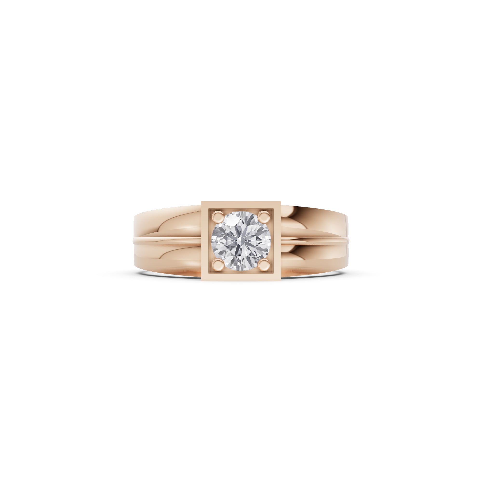 Aarinya Square-Box Round Diamond Ring, The Quadra Framed Round VVS Diamond Solitaire Ring