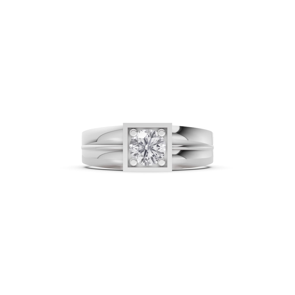Aarinya Square-Box Framed Round VVS Diamond Solitaire Ring