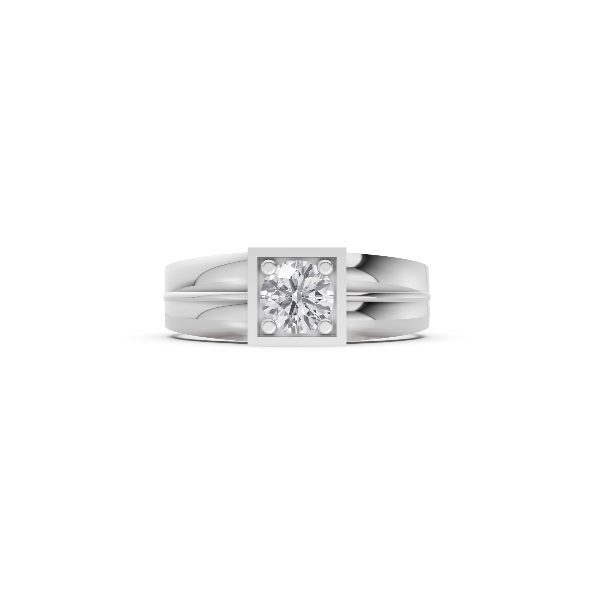 Aarinya Square-Box Round Diamond Ring, The Quadra Framed Round VVS Diamond Solitaire Ring