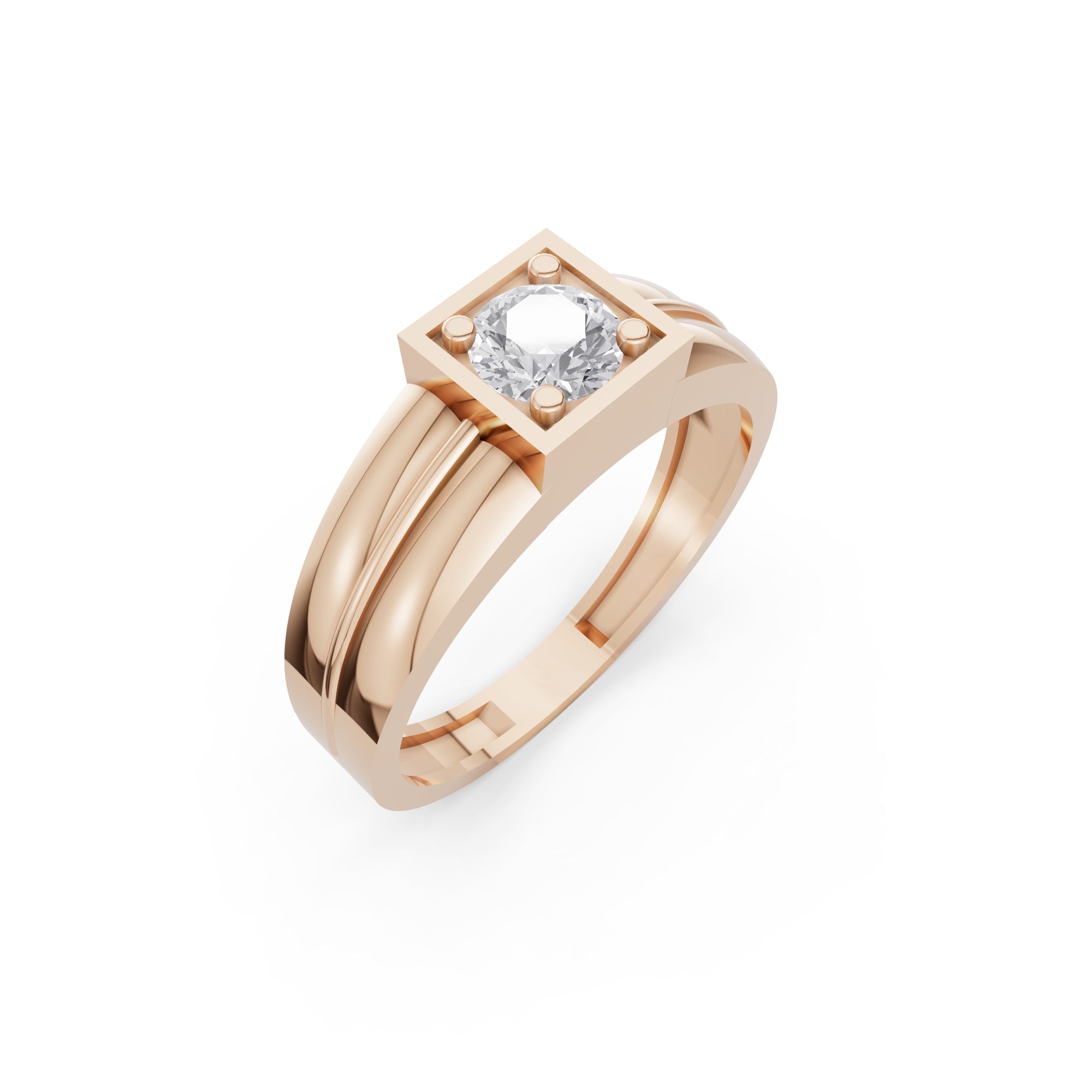 Aarinya Square-Box Round Diamond Ring, The Quadra Framed Round VVS Diamond Solitaire Ring