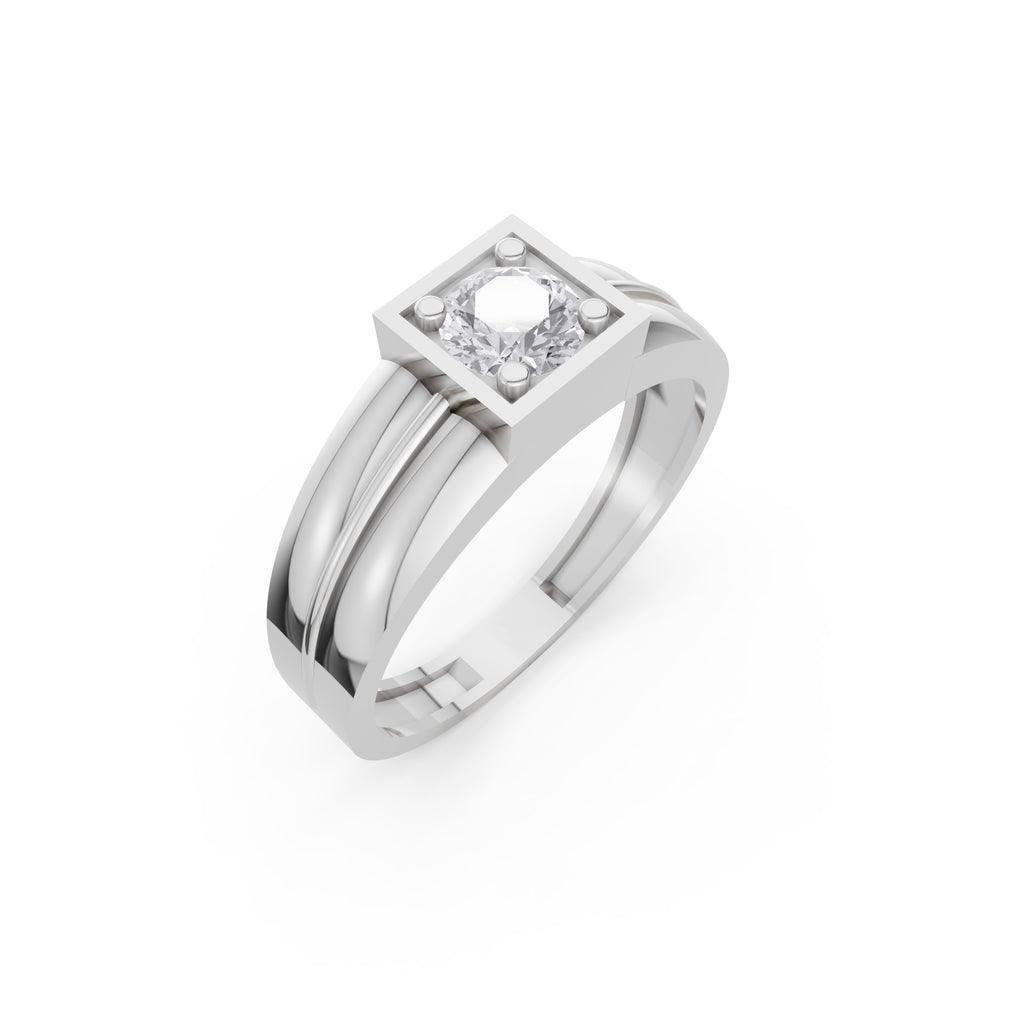 Aarinya Square-Box Framed Round VVS Diamond Solitaire Ring
