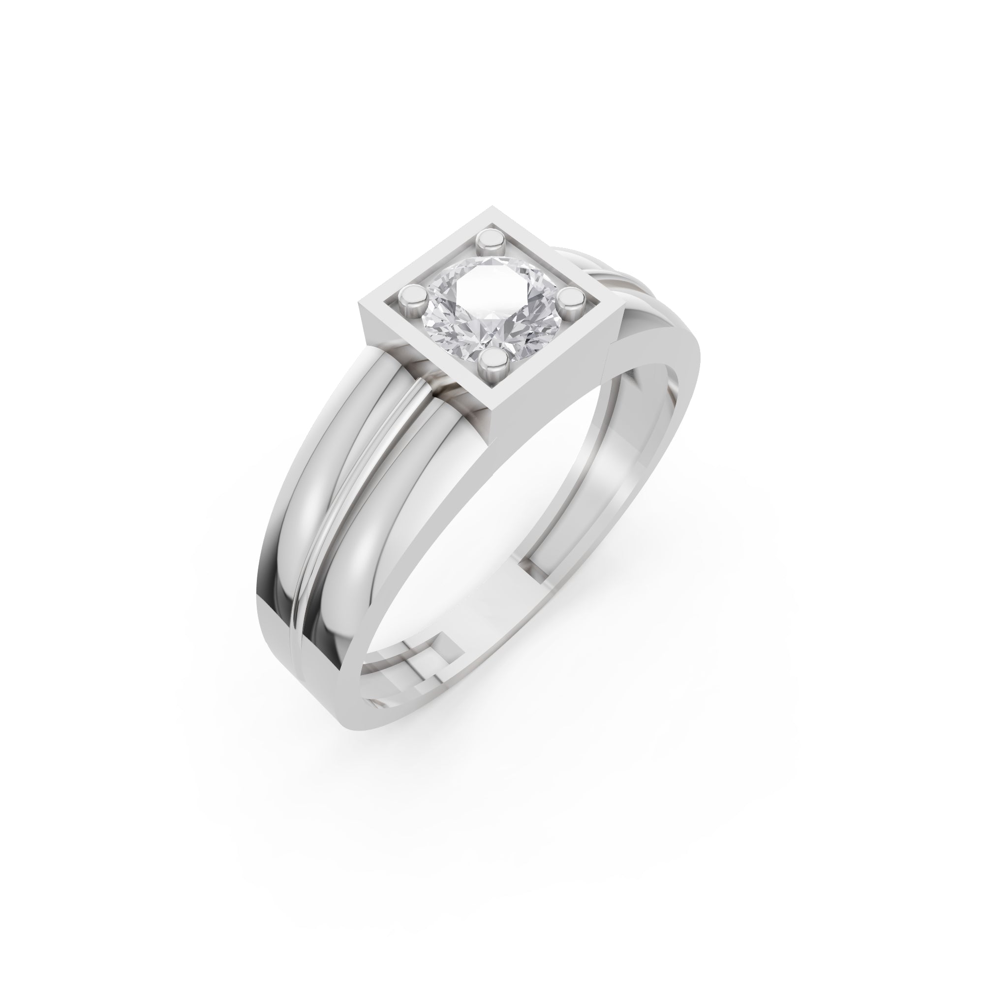 Aarinya Square-Box Round Diamond Ring, The Quadra Framed Round VVS Diamond Solitaire Ring