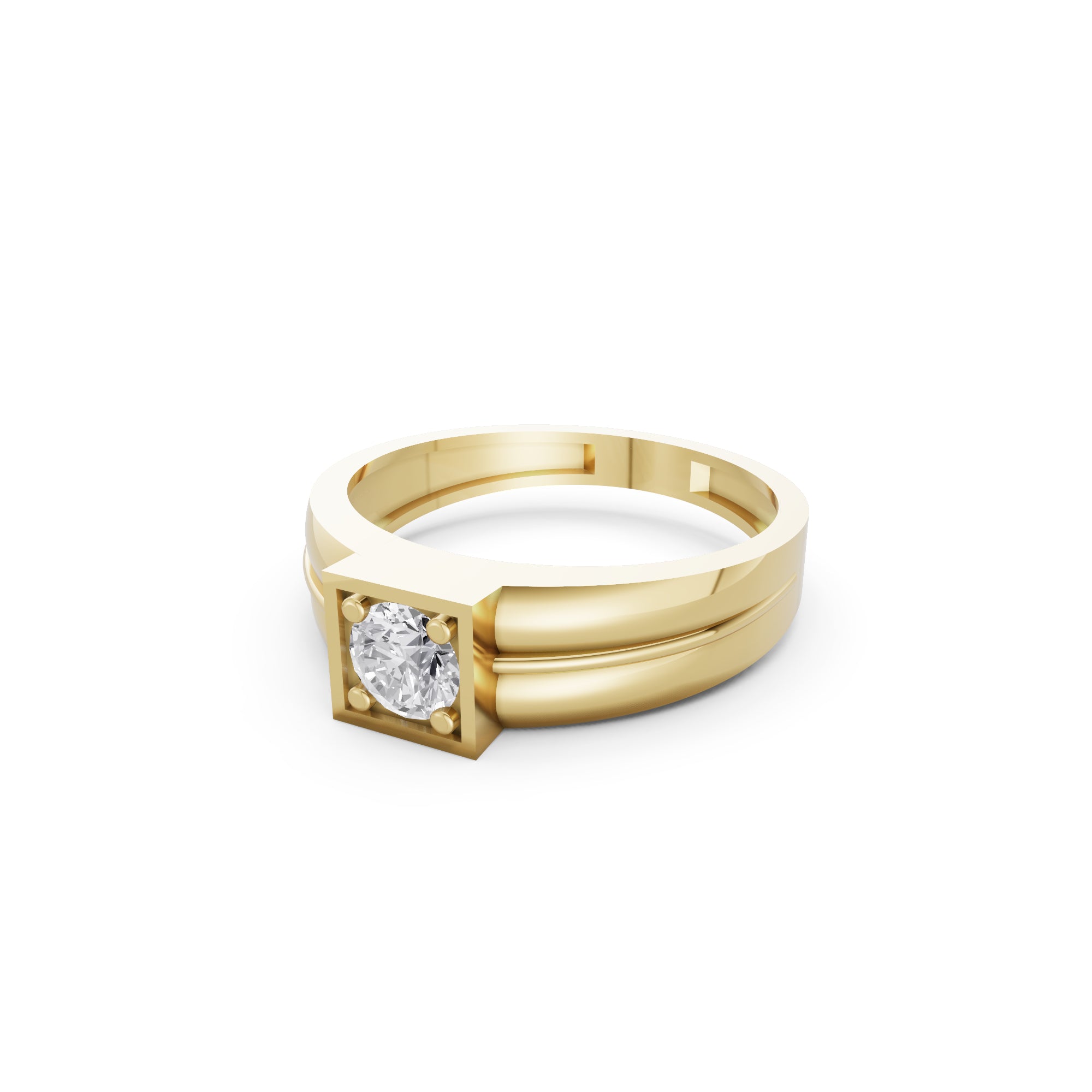 Aarinya Square-Box Round Diamond Ring, The Quadra Framed Round VVS Diamond Solitaire Ring