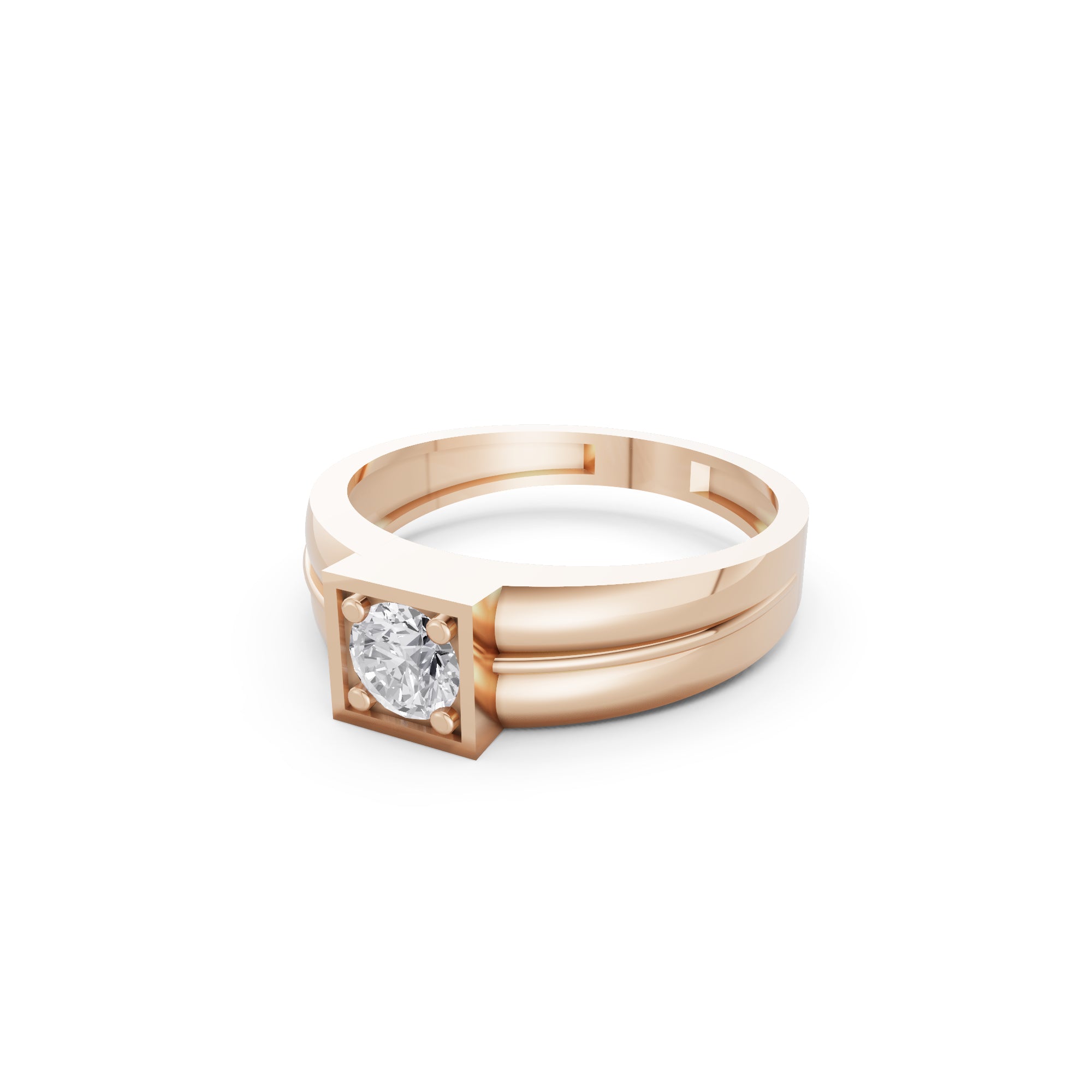 Aarinya Square-Box Round Diamond Ring, The Quadra Framed Round VVS Diamond Solitaire Ring