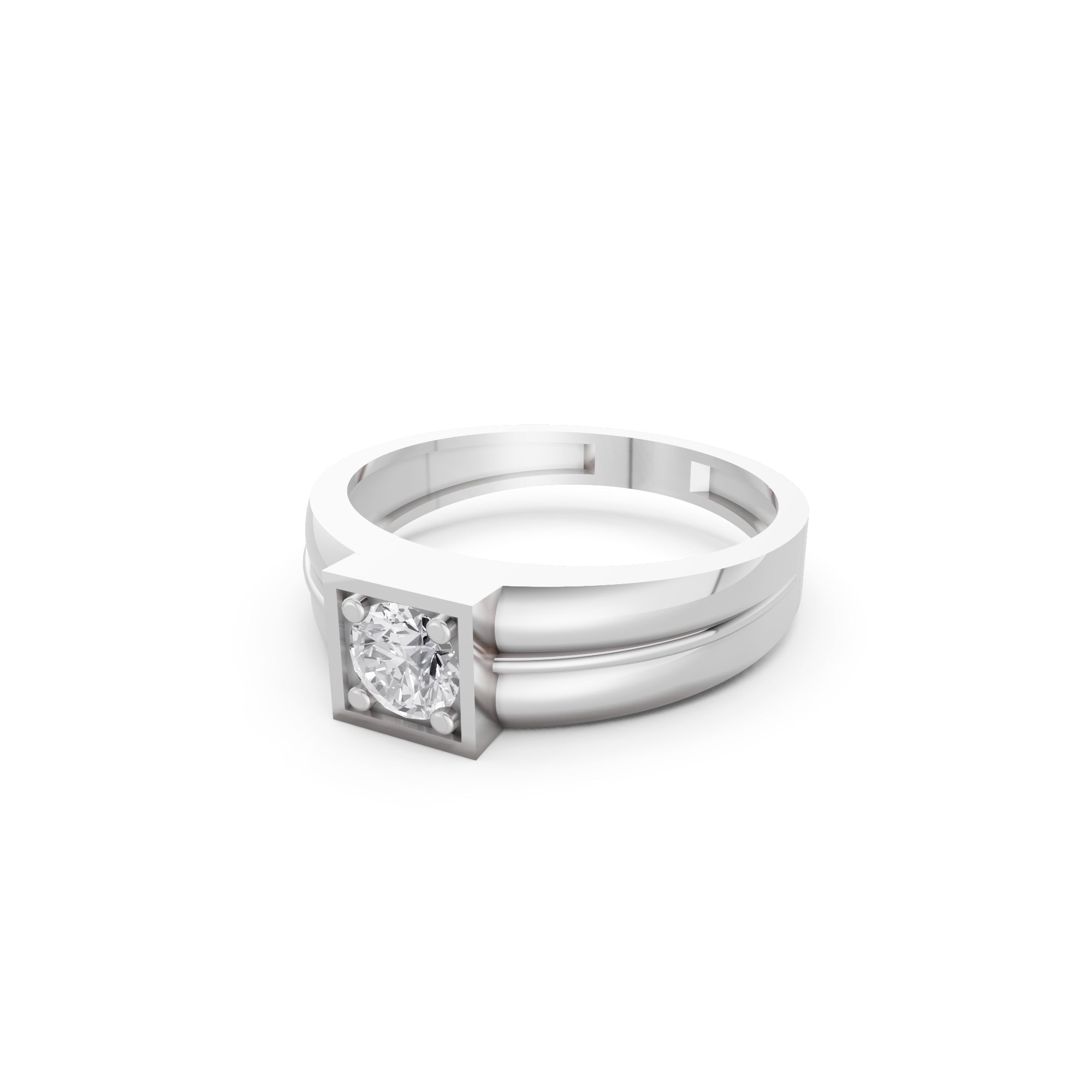Aarinya Square-Box Round Diamond Ring, The Quadra Framed Round VVS Diamond Solitaire Ring