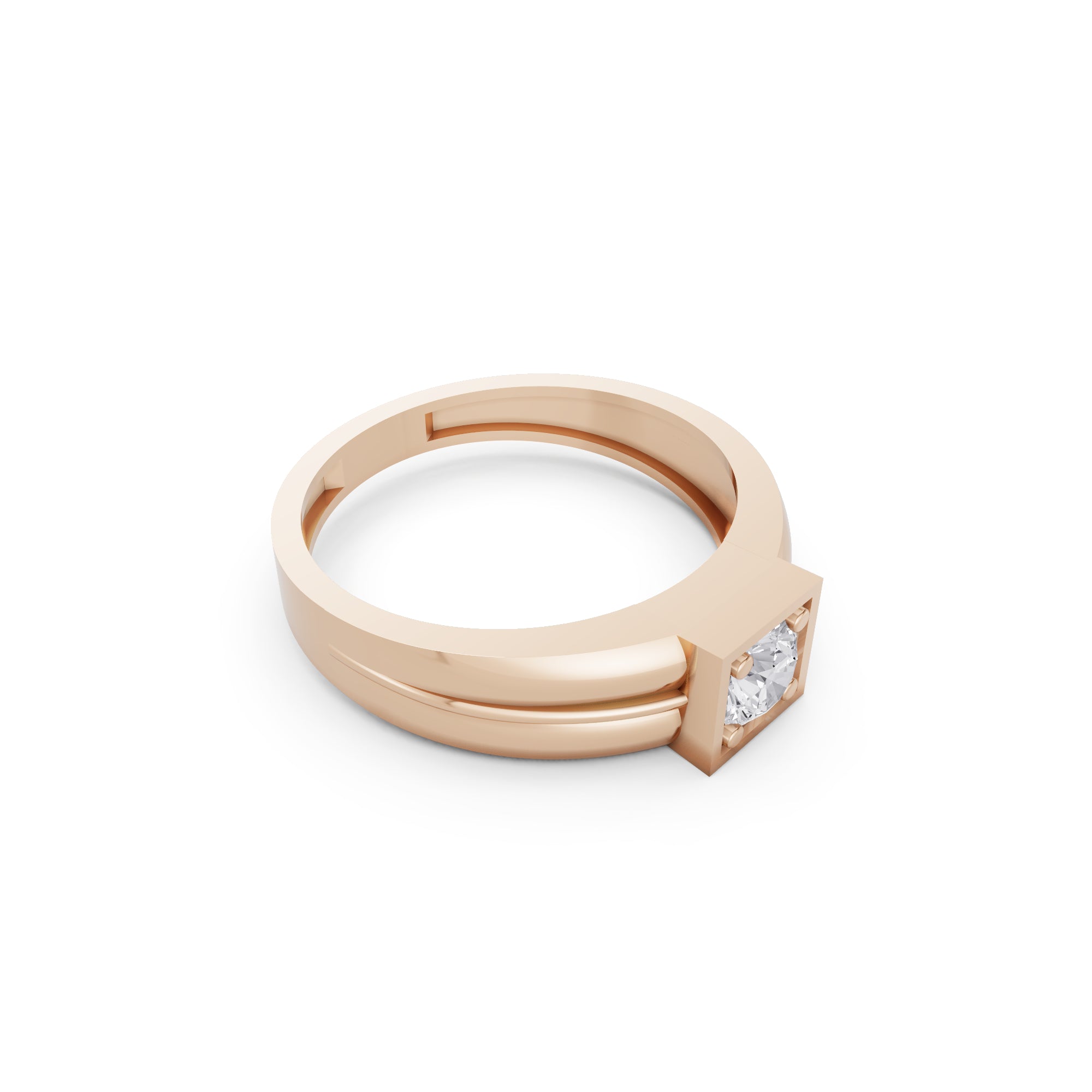 Aarinya Square-Box Round Diamond Ring, The Quadra Framed Round VVS Diamond Solitaire Ring