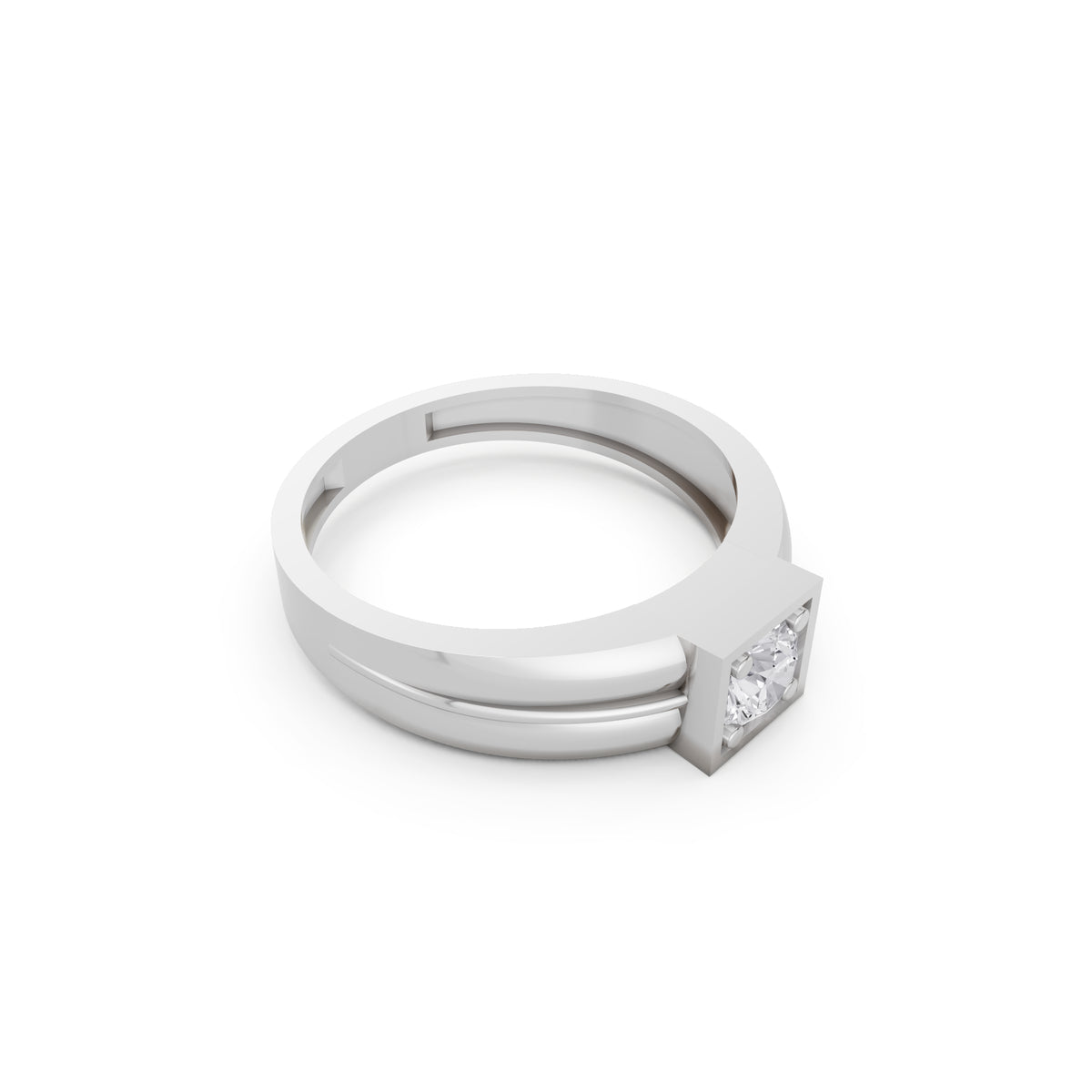 Aarinya Square-Box Framed Round VVS Diamond Solitaire Ring