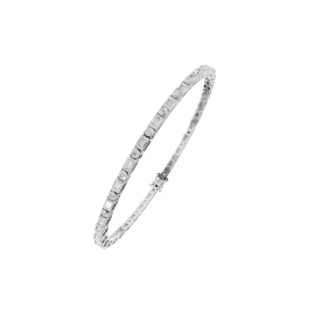 Aarinya Mixed-Shape Emerald-Cut & Round Diamond Tennis Bracelet, Alternating Multi-Shape Diamond Tennis Bracelet