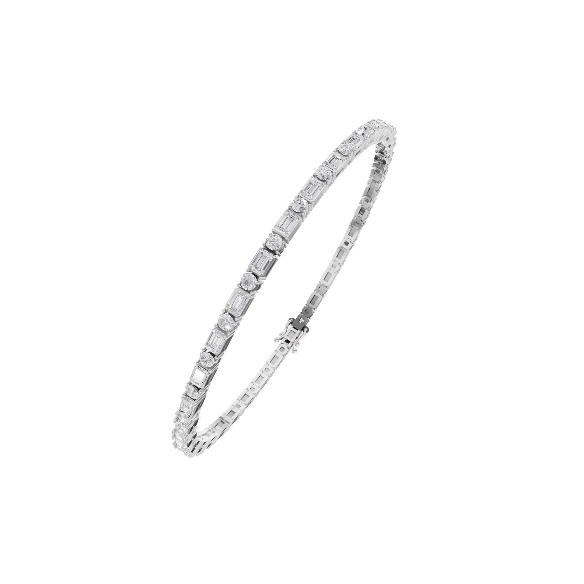 Aarinya Mixed-Shape Emerald-Cut & Round Diamond Tennis Bracelet, Alternating Multi-Shape Diamond Tennis Bracelet
