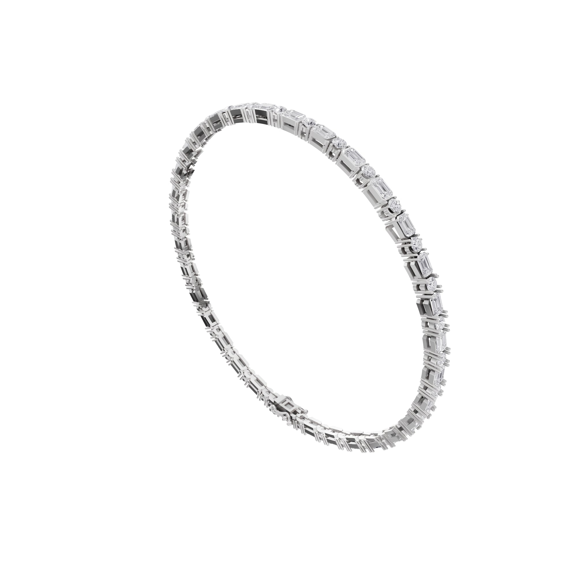 Aarinya Mixed-Shape Emerald-Cut & Round Diamond Tennis Bracelet, Alternating Multi-Shape Diamond Tennis Bracelet
