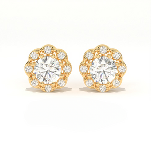 Aarinya Blossom Floral Tops Earring, The Radiant Flower Earring, Petite Petal Diamond Tops, Flower Diamond Earrings