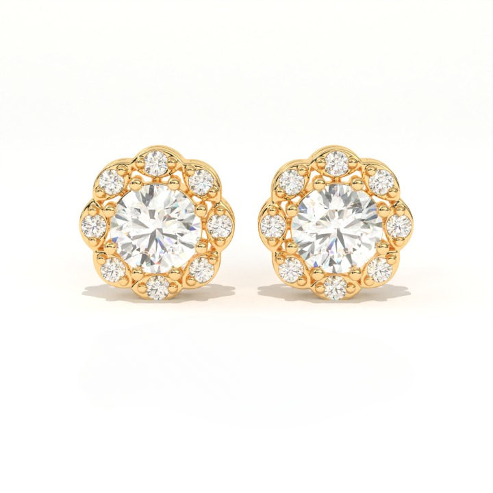 Aarinya Blossom Floral Tops Earring, The Radiant Flower Earring, Petite Petal Diamond Tops, Flower Diamond Earrings