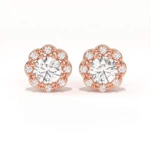 Aarinya Blossom Floral Tops Earring, The Radiant Flower Earring, Petite Petal Diamond Tops, Flower Diamond Earrings