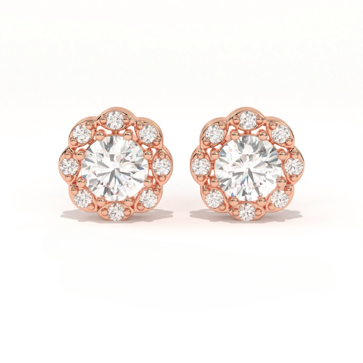 Aarinya Blossom Floral Tops Earring, The Radiant Flower Earring, Petite Petal Diamond Tops, Flower Diamond Earrings