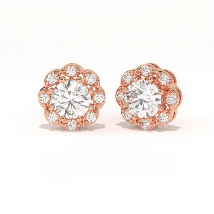 Aarinya Blossom Floral Tops Earring, The Radiant Flower Earring, Petite Petal Diamond Tops, Flower Diamond Earrings