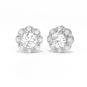 Aarinya Blossom Floral Tops Earring, The Radiant Flower Earring, Petite Petal Diamond Tops, Flower Diamond Earrings