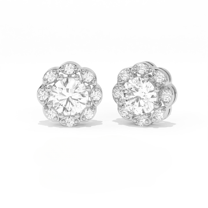 Aarinya Blossom Floral Tops Earring, The Radiant Flower Earring, Petite Petal Diamond Tops, Flower Diamond Earrings