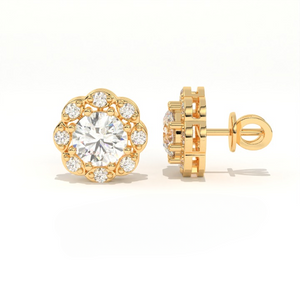 Aarinya Blossom Floral Tops Earring, The Radiant Flower Earring, Petite Petal Diamond Tops, Flower Diamond Earrings