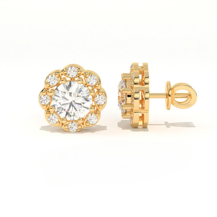Aarinya Blossom Floral Tops Earring, The Radiant Flower Earring, Petite Petal Diamond Tops, Flower Diamond Earrings