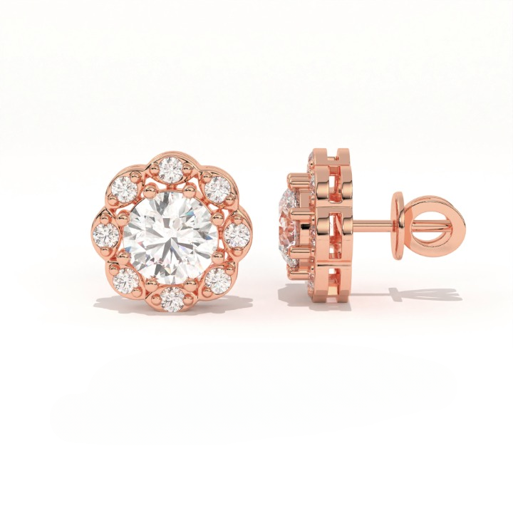 Aarinya Blossom Floral Tops Earring, The Radiant Flower Earring, Petite Petal Diamond Tops, Flower Diamond Earrings
