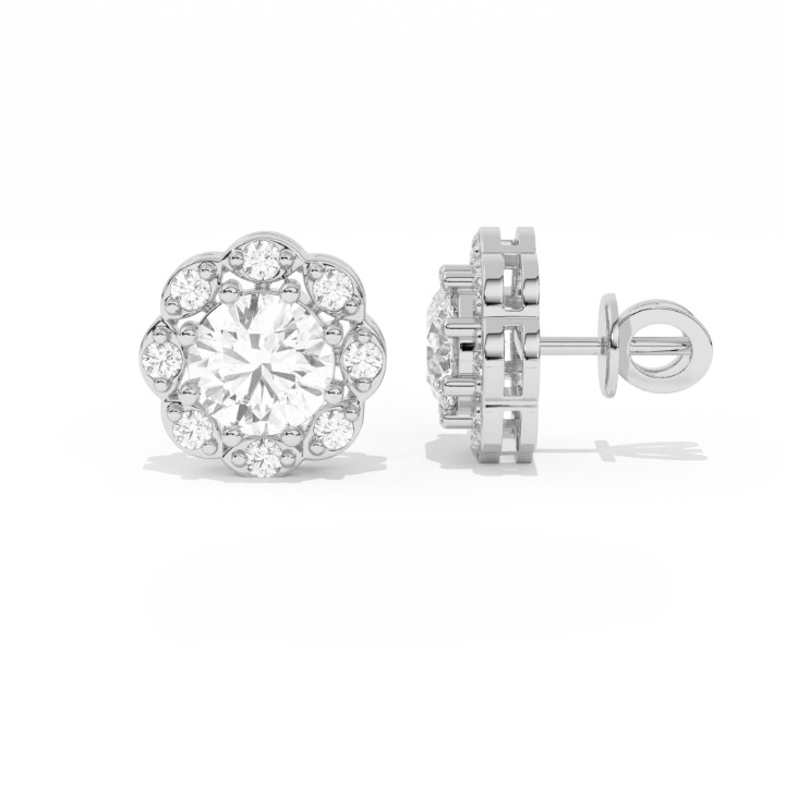 Aarinya Blossom Floral Tops Earring, The Radiant Flower Earring, Petite Petal Diamond Tops, Flower Diamond Earrings
