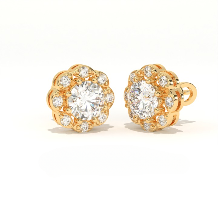 Aarinya Blossom Floral Tops Earring, The Radiant Flower Earring, Petite Petal Diamond Tops, Flower Diamond Earrings