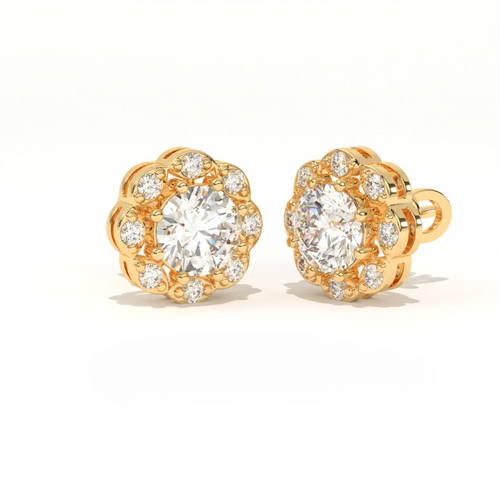 Aarinya Blossom Floral Tops Earring, The Radiant Flower Earring, Petite Petal Diamond Tops, Flower Diamond Earrings