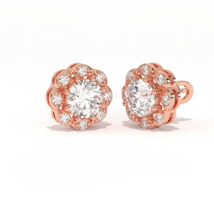Aarinya Blossom Floral Tops Earring, The Radiant Flower Earring, Petite Petal Diamond Tops, Flower Diamond Earrings