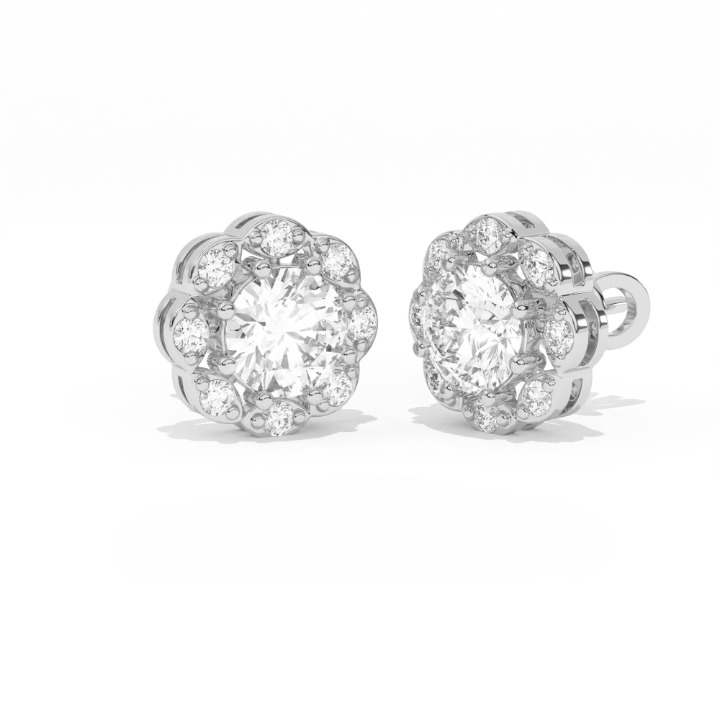 Aarinya Blossom Floral Tops Earring, The Radiant Flower Earring, Petite Petal Diamond Tops, Flower Diamond Earrings
