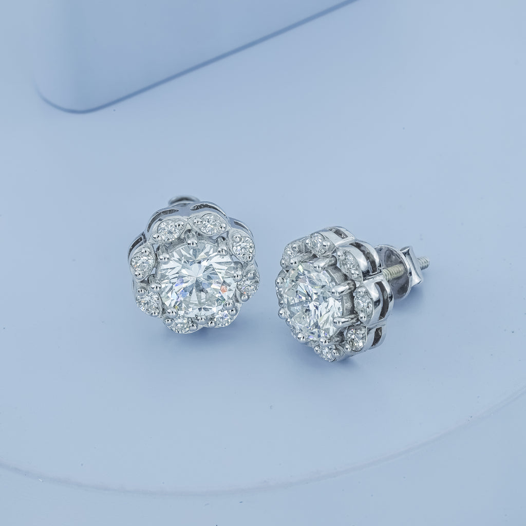 Aarinya Blossom Floral Tops Earring, The Radiant Flower Earring, Petite Petal Diamond Tops, Flower Diamond Earrings