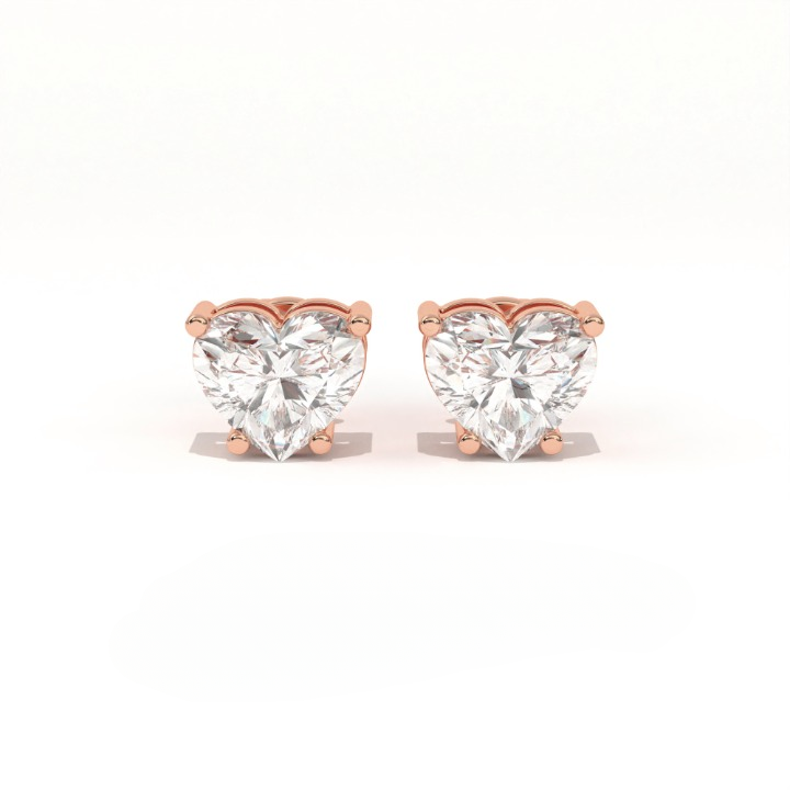 Aarinya Amore Heart Tops Earrings, The heart Brilliant Diamond Tops, Petite Rose Heart Earrings