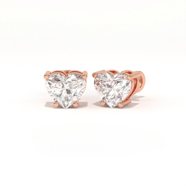 Aarinya Amore Heart Tops Earrings, The heart Brilliant Diamond Tops, Petite Rose Heart Earrings