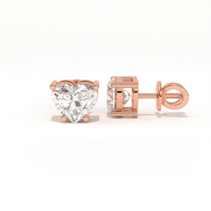 Aarinya Amore Heart Tops Earrings, The heart Brilliant Diamond Tops, Petite Rose Heart Earrings