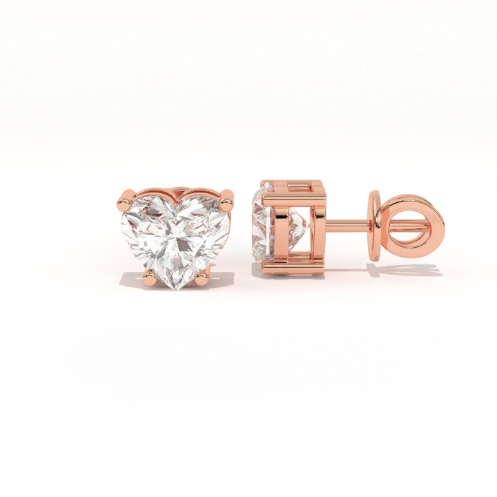 Aarinya Amore Heart Tops Earrings, The heart Brilliant Diamond Tops, Petite Rose Heart Earrings