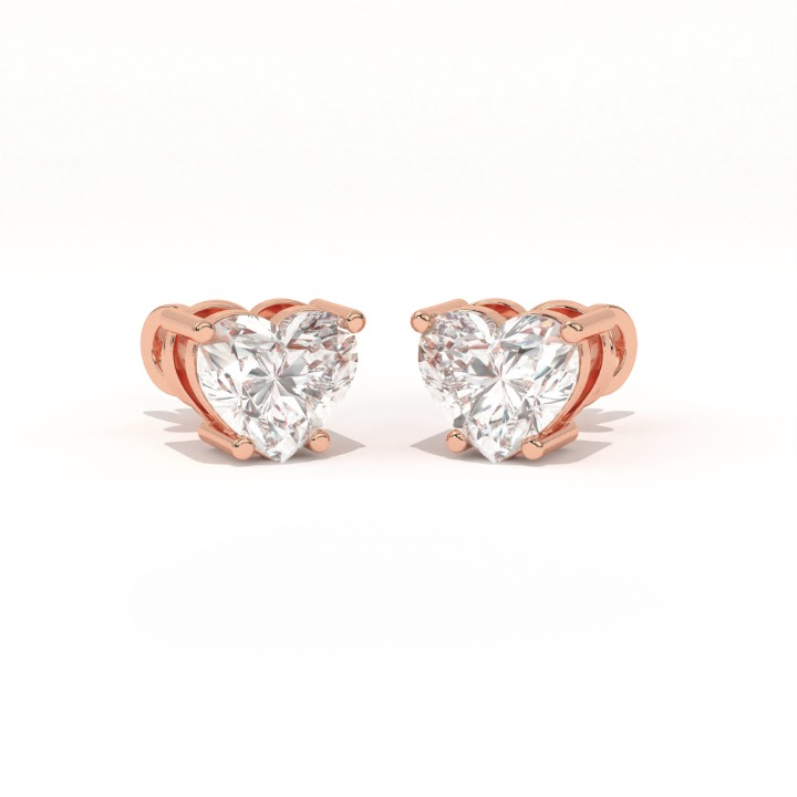 Aarinya Amore Heart Tops Earrings, The heart Brilliant Diamond Tops, Petite Rose Heart Earrings