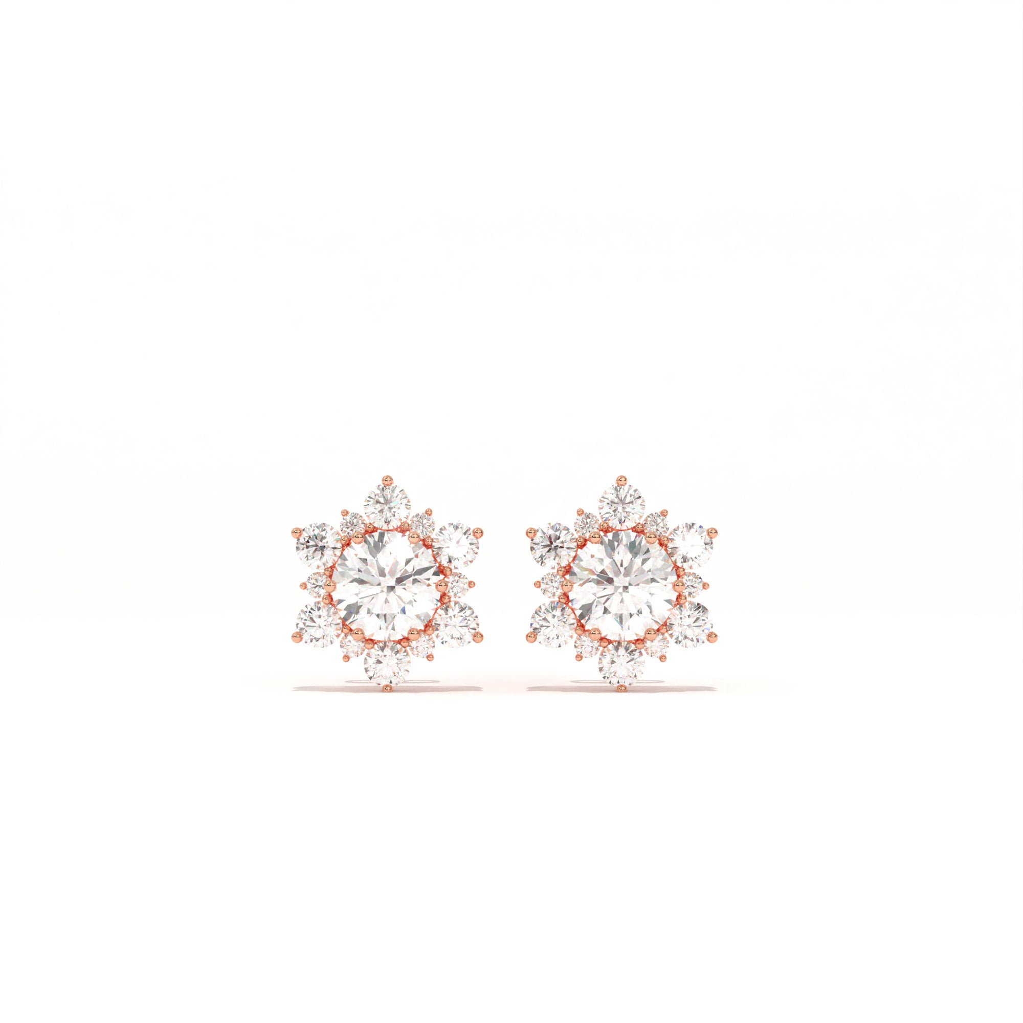 Aarinya Snowflake Cluster Lab-Grown Diamond Statement Stud Earrings, Round Snowflake Diamond Tops Earrings