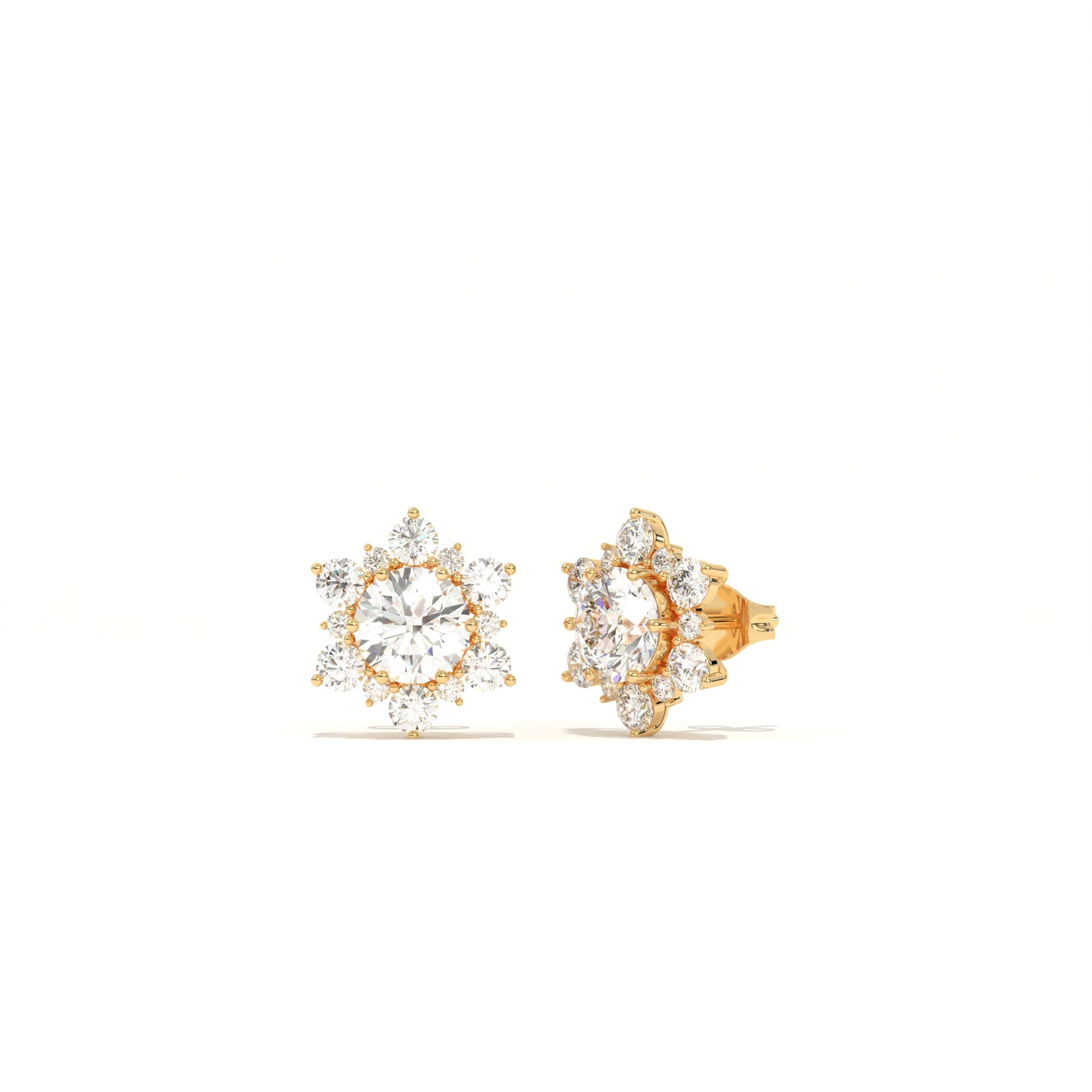 Aarinya Snowflake Cluster Lab-Grown Diamond Statement Stud Earrings, Round Snowflake Diamond Tops Earrings