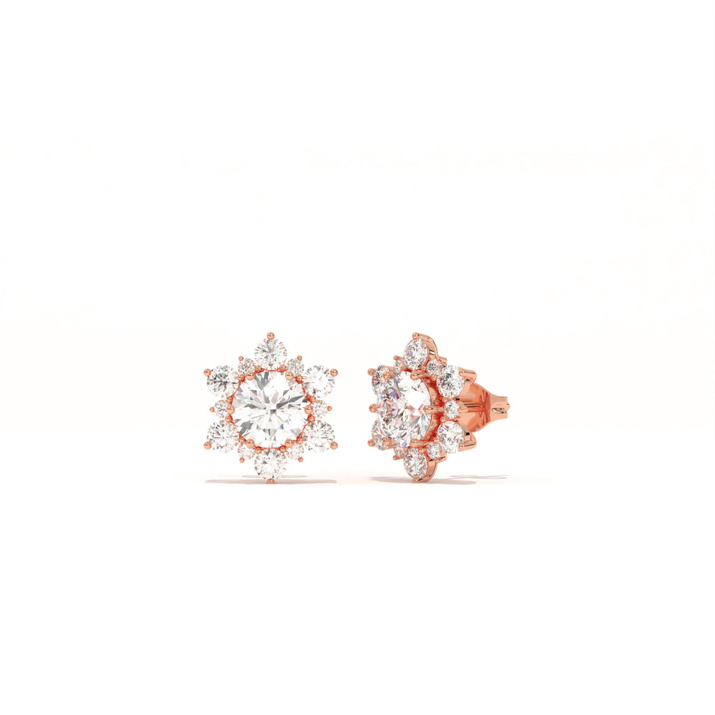 Aarinya Snowflake Cluster Lab-Grown Diamond Statement Stud Earrings, Round Snowflake Diamond Tops Earrings