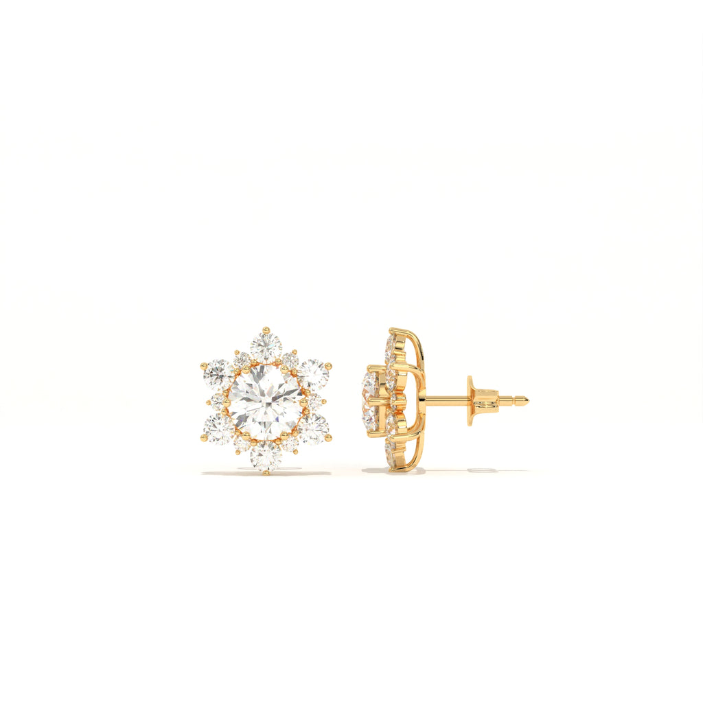 Aarinya Snowflake Cluster Lab-Grown Diamond Statement Stud Earrings, Round Snowflake Diamond Tops Earrings