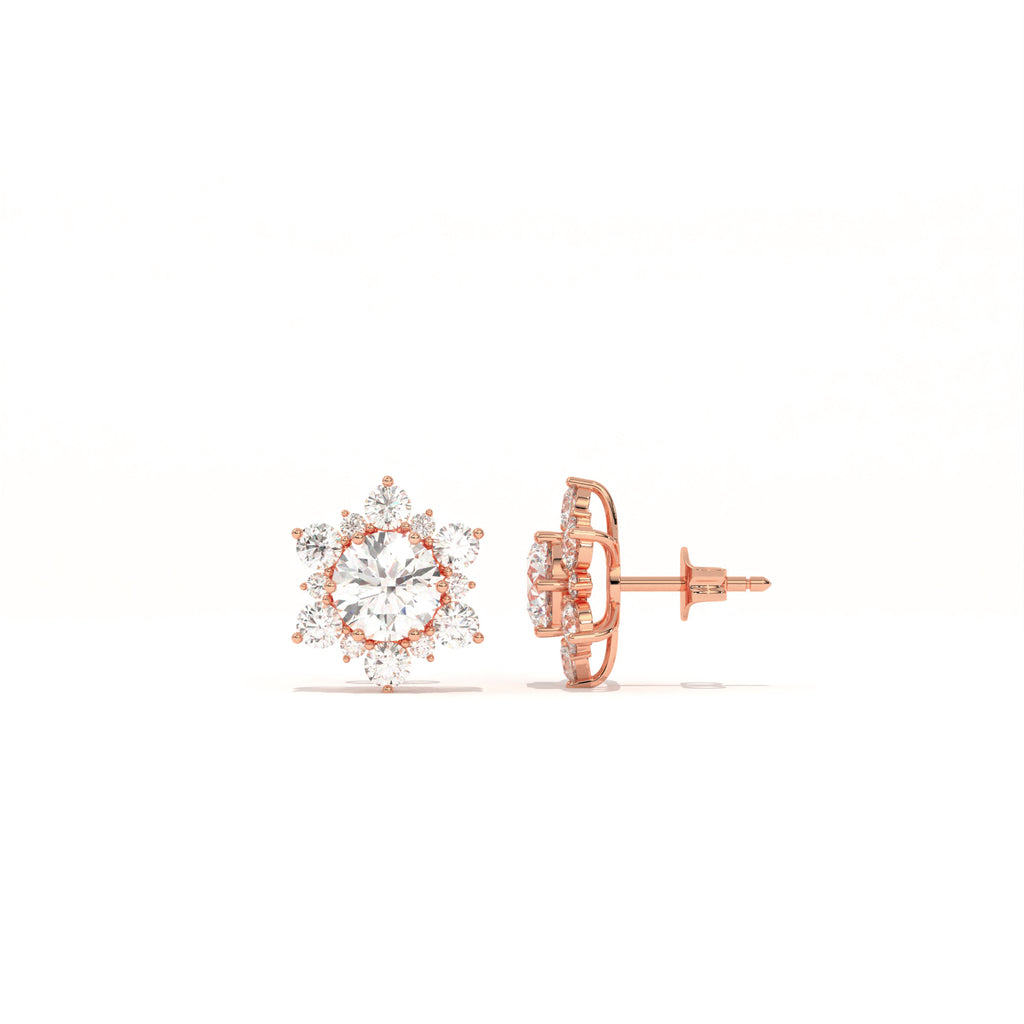 Aarinya Snowflake Cluster Lab-Grown Diamond Statement Stud Earrings, Round Snowflake Diamond Tops Earrings