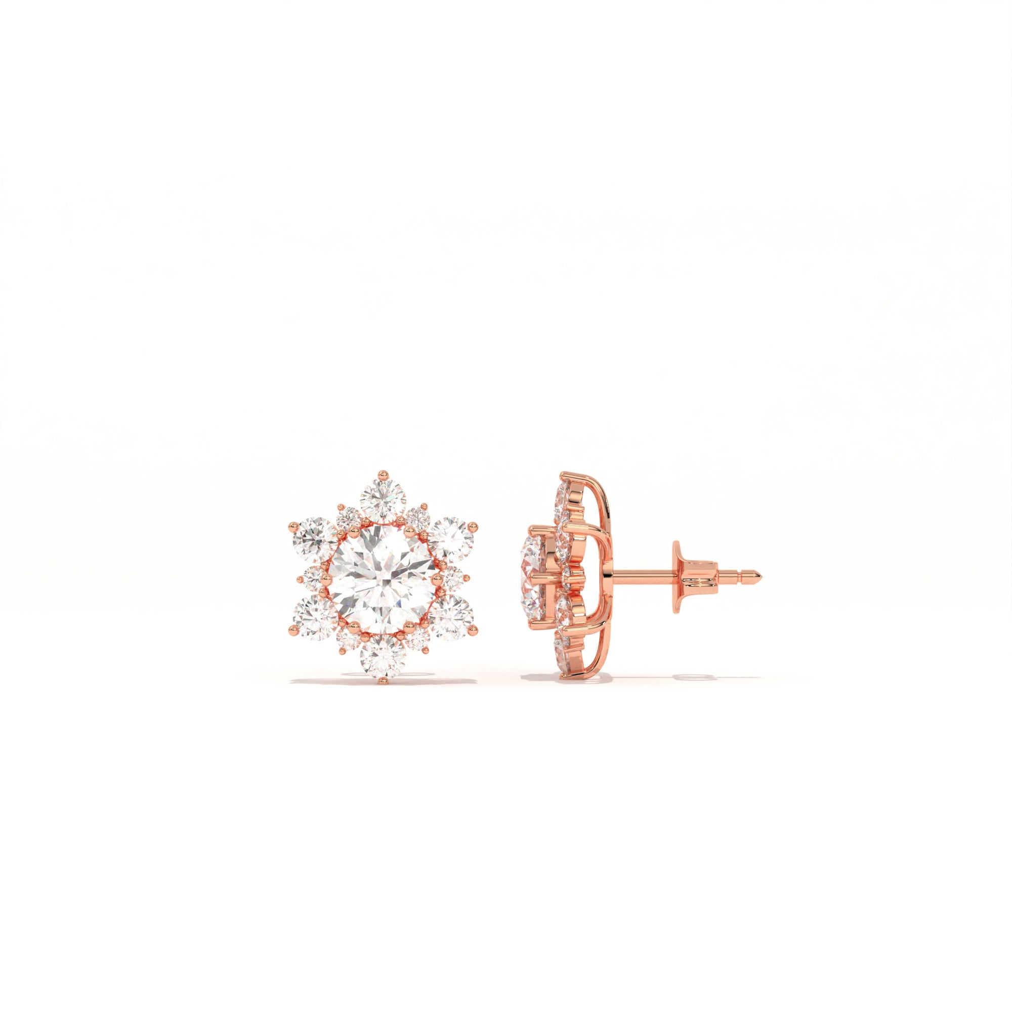 Aarinya Snowflake Cluster Lab-Grown Diamond Statement Stud Earrings, Round Snowflake Diamond Tops Earrings