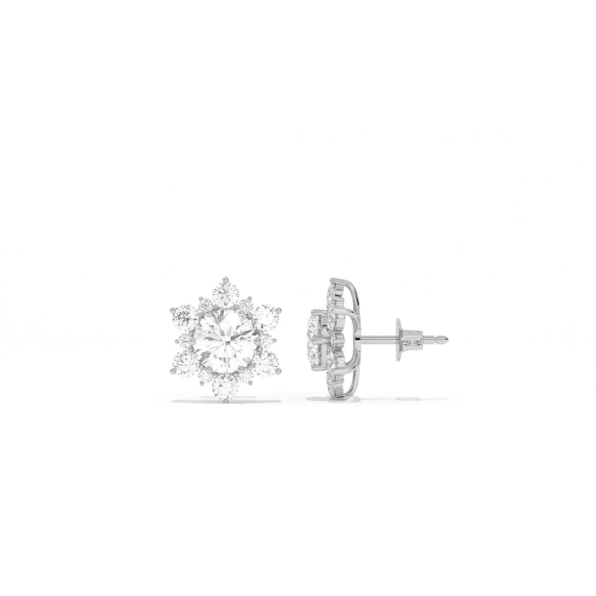 Aarinya Snowflake Cluster Lab-Grown Diamond Statement Stud Earrings, Round Snowflake Diamond Tops Earrings