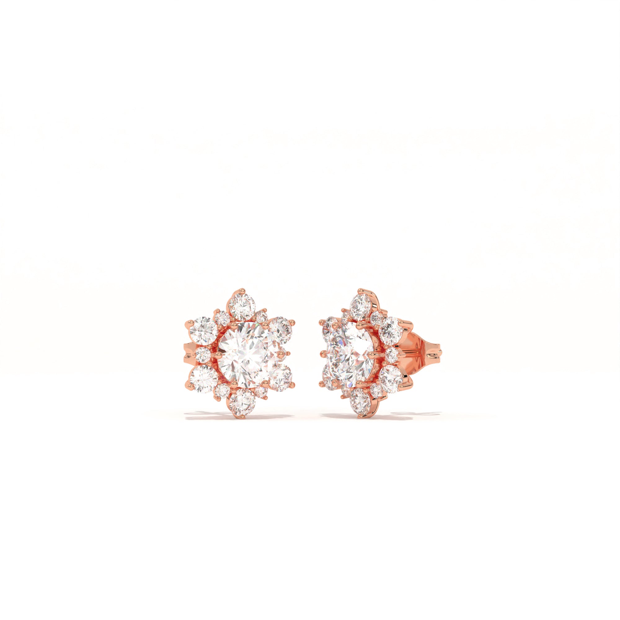 Aarinya Snowflake Cluster Lab-Grown Diamond Statement Stud Earrings, Round Snowflake Diamond Tops Earrings