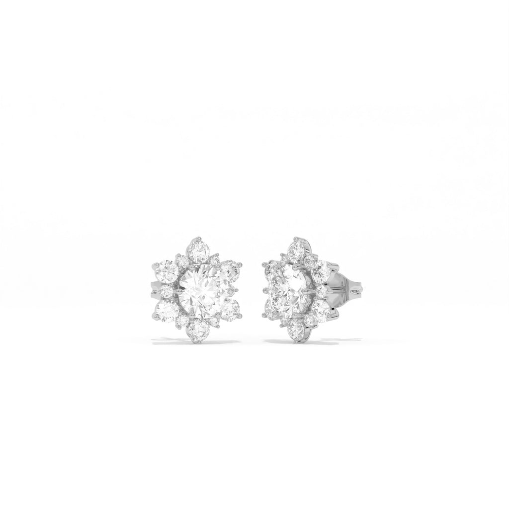 Aarinya Snowflake Cluster Lab-Grown Diamond Statement Stud Earrings, Round Snowflake Diamond Tops Earrings