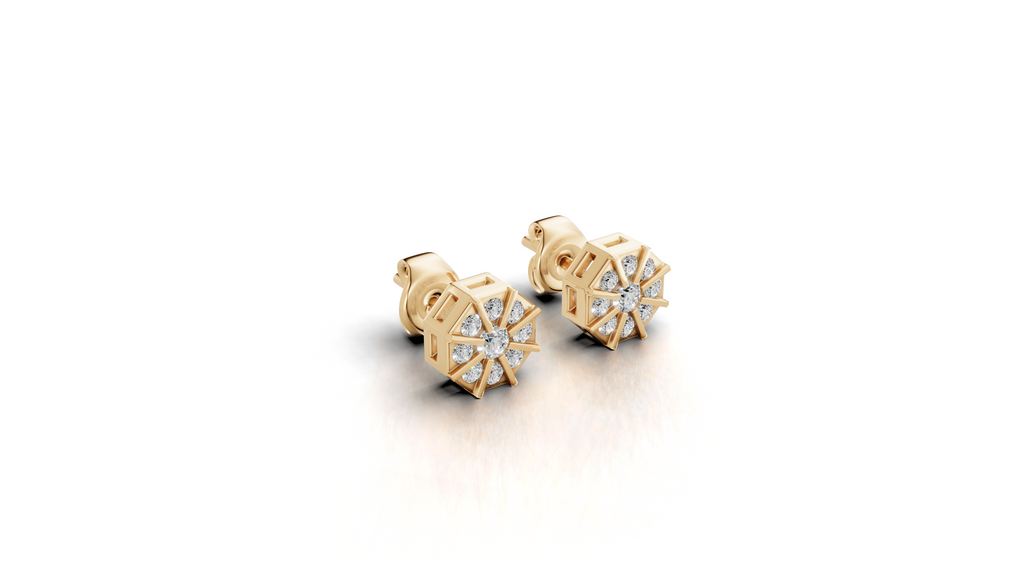 Aarinya Nexus Geometric Earrings, The Prism Spokes Lab-Diamond