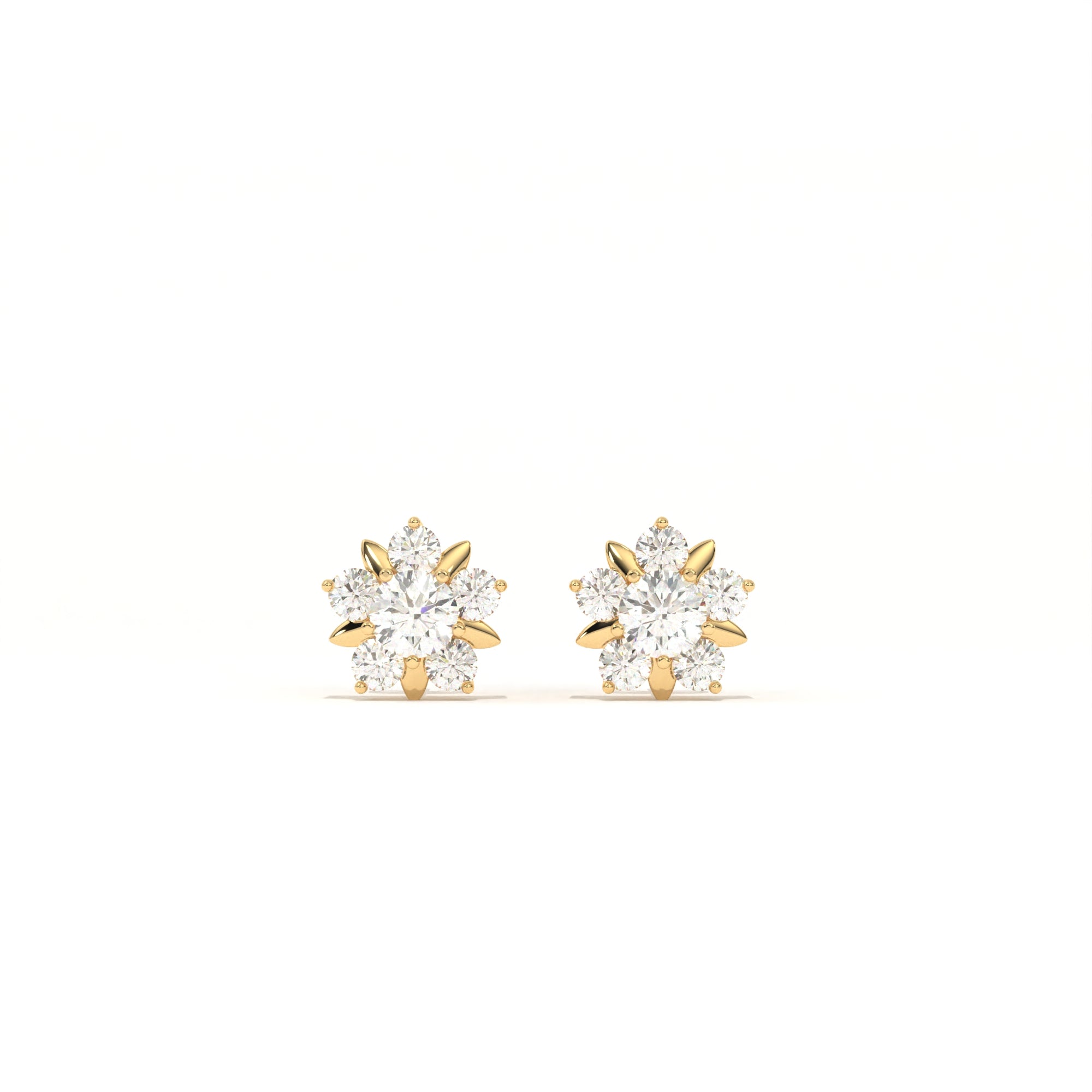 Aarinya Floral Crown Diamond Stud Earrings, he Centurion Minimalist Petal-Prong Rosetta Ear Post
