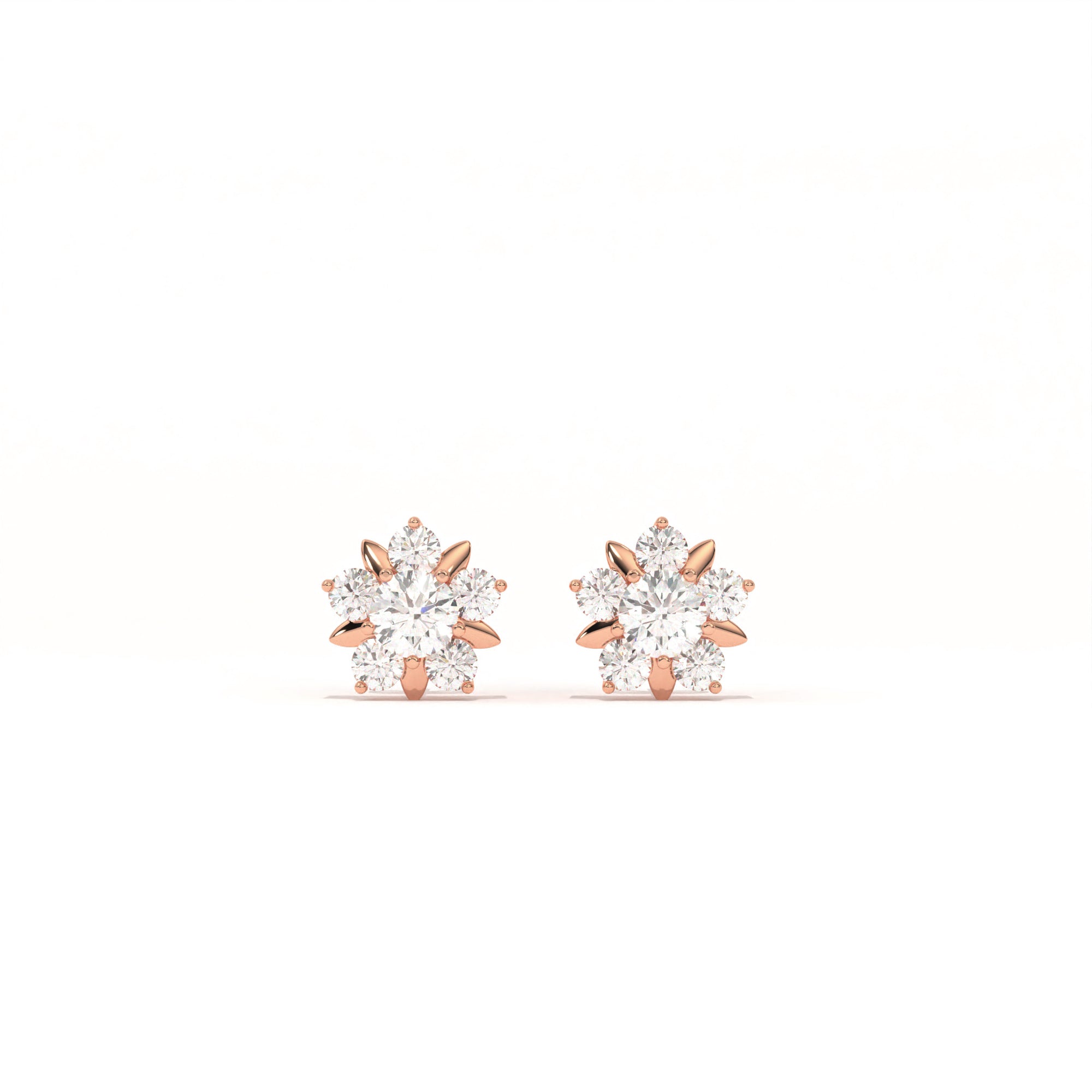 Aarinya Floral Crown Diamond Stud Earrings, he Centurion Minimalist Petal-Prong Rosetta Ear Post