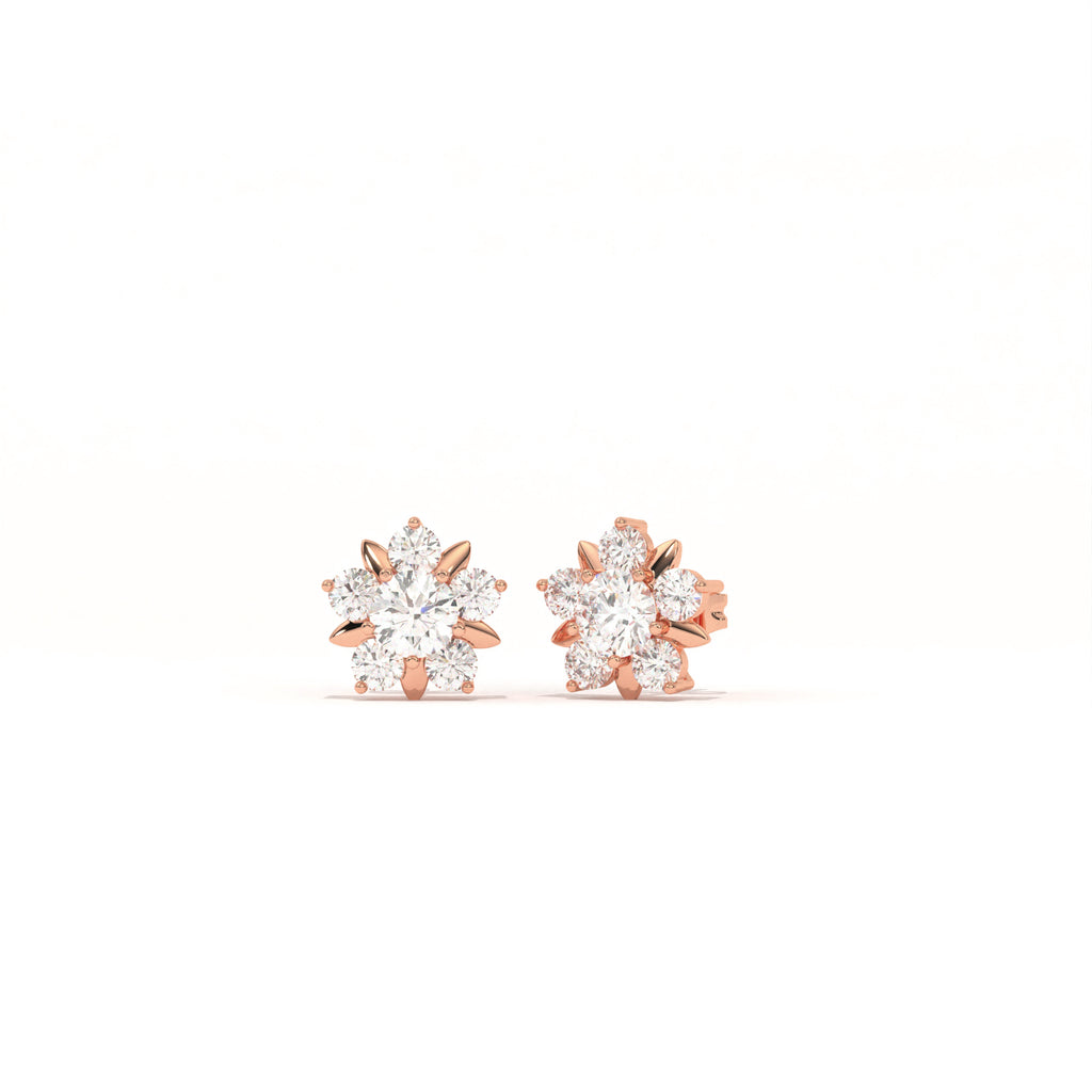 Aarinya Floral Crown Diamond Stud Earrings, he Centurion Minimalist Petal-Prong Rosetta Ear Post