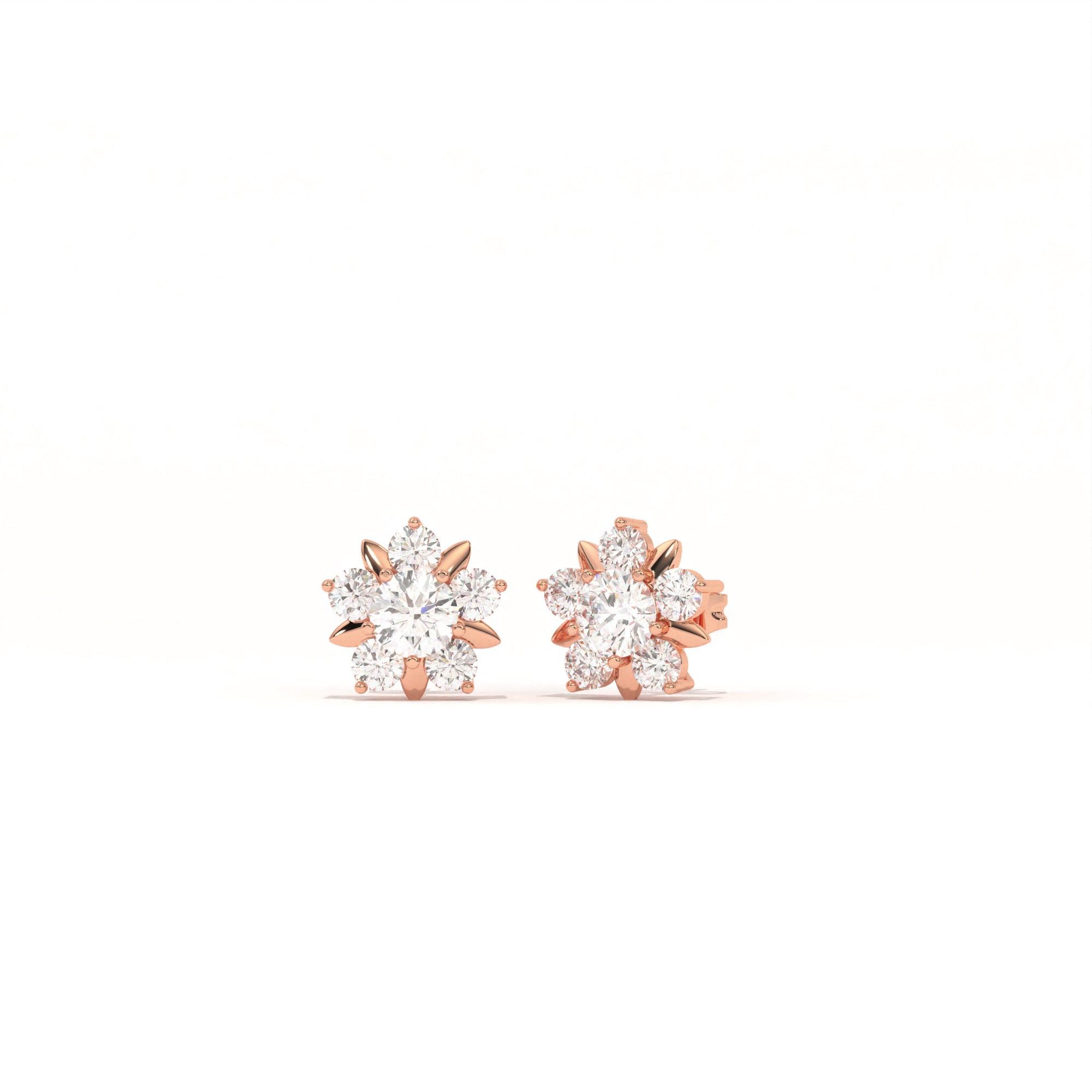 Aarinya Floral Crown Diamond Stud Earrings, he Centurion Minimalist Petal-Prong Rosetta Ear Post